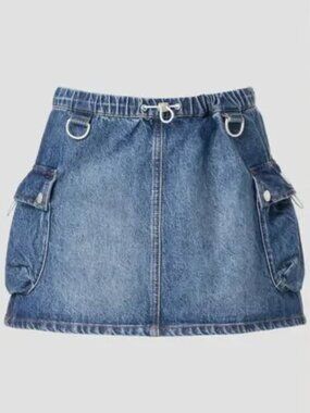 Coperni Cargo Skirt Medium Wash Denim Button Flap Pockets Mini A-Line Blue 4